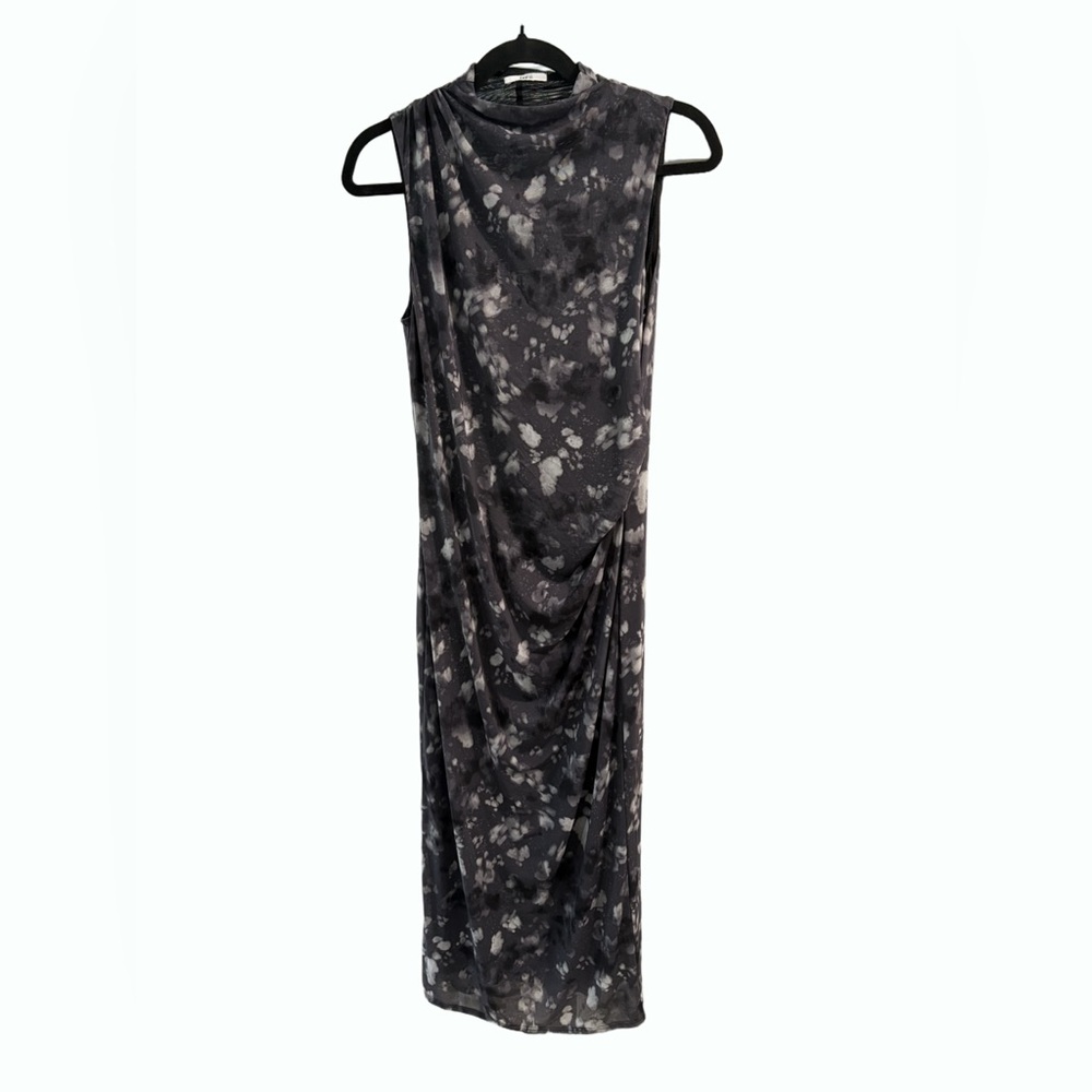 Bar III Sleeveless Mock Neck Ruched Mesh Midi Dress Charcoal Grey Small